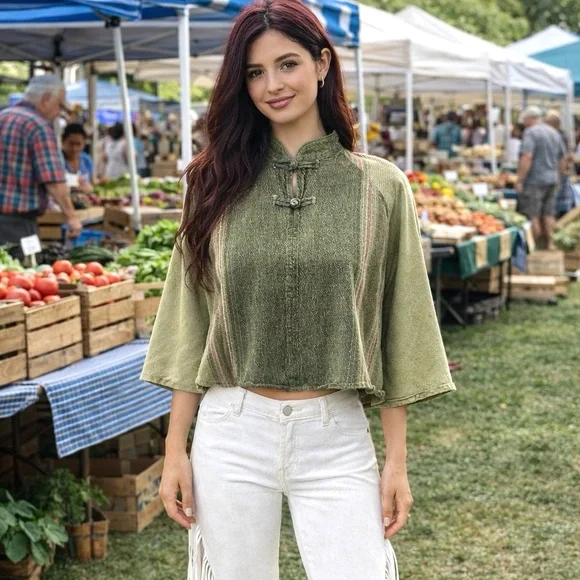 Vintage Boxy Doleman Sleeve Thai Cotton Boho Top Festival Hippie Womens Medium - Picture 3 of 13